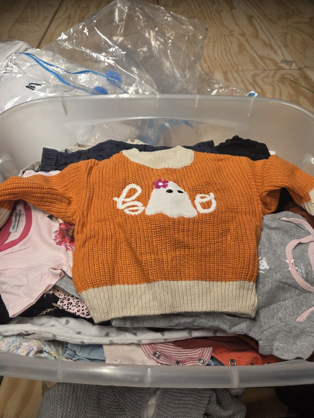 Kids Orange Halloween Ghost Knit Sweater